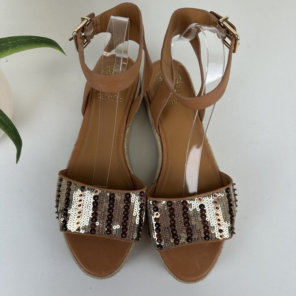 Vince Camuto Kathalia Flatform Sandal Gold Copper Sequin Espadrille Shoe Size 10 - Picture 3 of 9